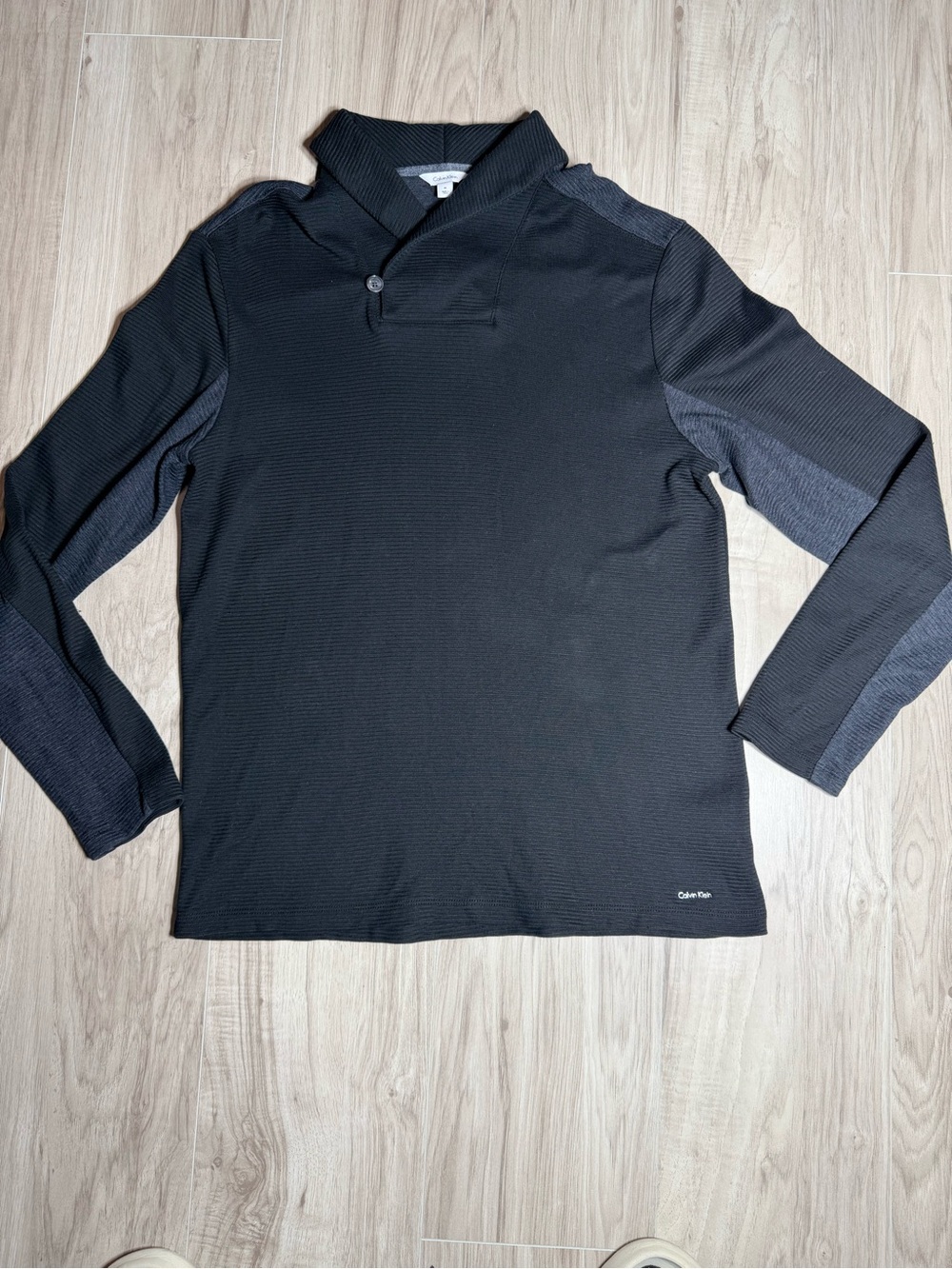 Calvin Klein Men's Black Long-Sleeve Polo with Subtle Texture